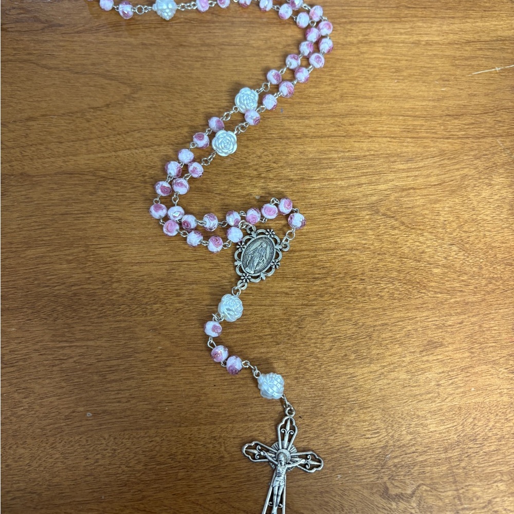 Pink and Silver handmade rosary